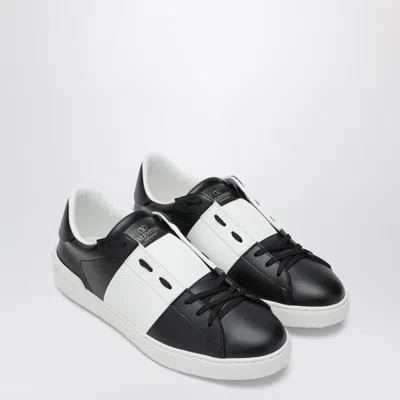 Valentino Garavani Black Leather Open Sneakers With White Band In Multi