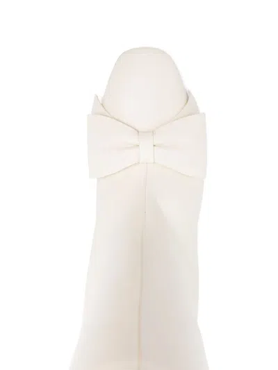Valentino Leather Mid-calf Boots Featuring Bow Detail In Neutral