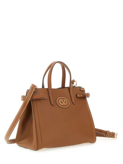 Valentino Garavani Brown Leather Antibes Shopping Bag