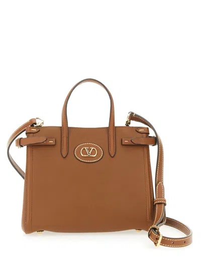 Valentino Garavani Brown Leather Antibes Shopping Bag