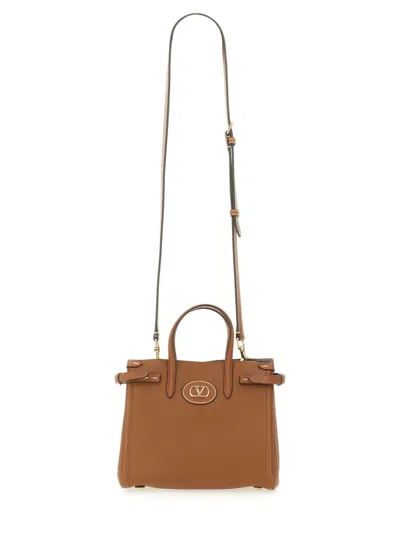 Valentino Garavani Brown Leather Antibes Shopping Bag