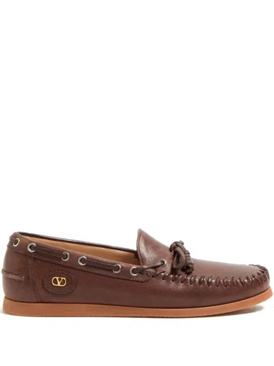 Valentino Garavani Brown Leather Palm Avenue Loafers