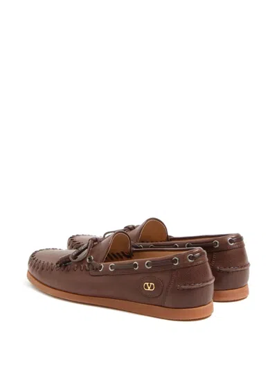 Valentino Garavani Brown Leather Palm Avenue Loafers