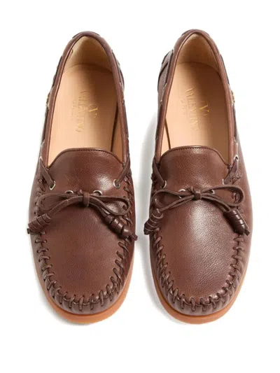 Valentino Garavani Brown Leather Palm Avenue Loafers
