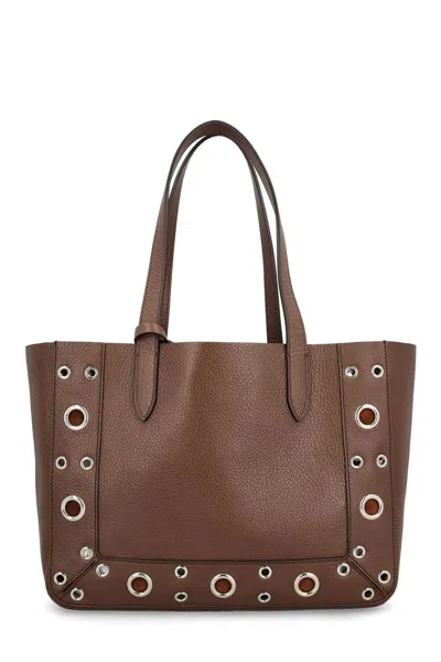 Valentino Garavani Brown Leather Small Nellcã´te Shopping Bag In Brown