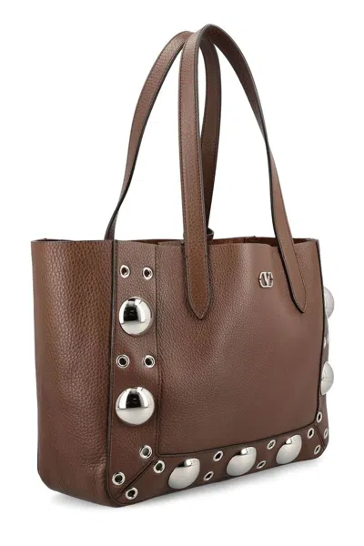 Valentino Garavani Brown Leather Small Nellcã´te Shopping Bag In Brown