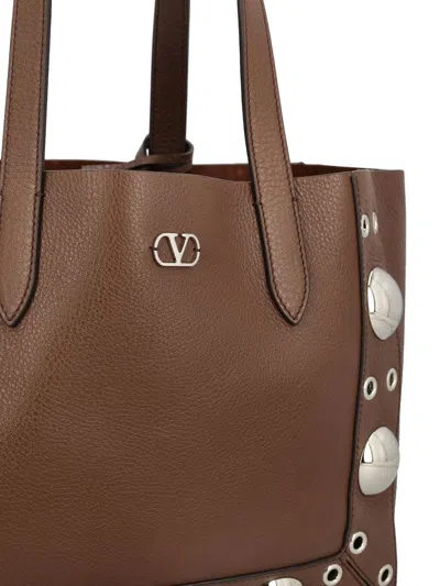 Valentino Garavani Brown Leather Small Nellcã´te Shopping Bag In Brown