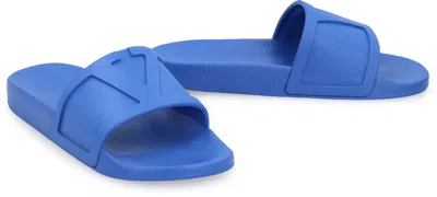 Valentino Garavani Wide Strap Open Toe Rubber Slides In Blue