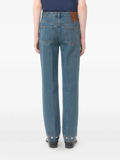 Valentino Five-pocket Denim Trousers Featuring Button Embellishments In Blue