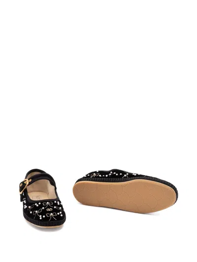 Valentino Garavani Black Mary-jane Endouce Velvet Ballerina Flats