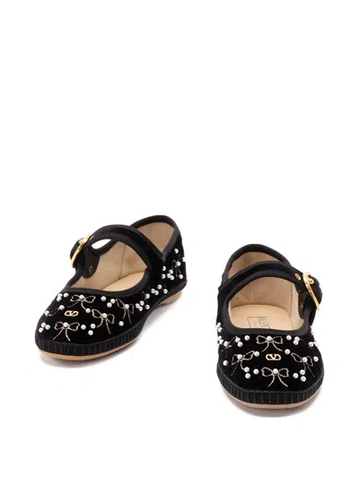 Valentino Garavani Black Mary-jane Endouce Velvet Ballerina Flats