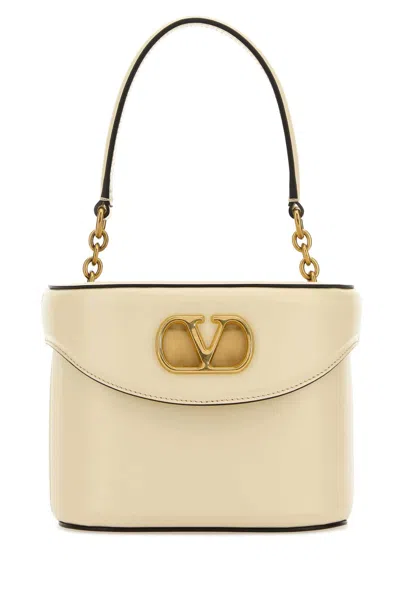 Valentino Garavani Ivory Leather Vlogo Signature Bucket Bag In Neutral