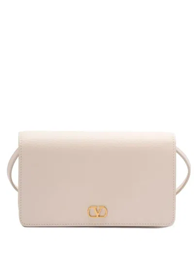 Valentino Garavani Ivory Leather Vlogo Signature Clutch In Pink