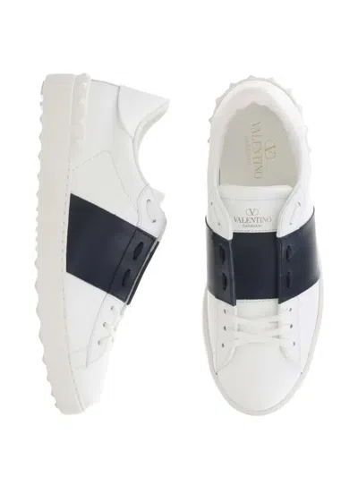 Valentino Garavani Open Leather Sneakers With Contrast Band And Stud Details Shoes In White