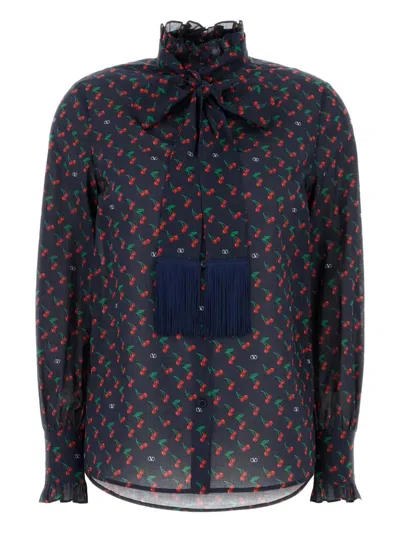 Valentino Cherryfic Bow-detail Cotton Muslin Shirt In Brown