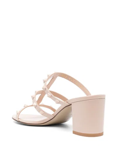 Valentino Garavani Rockstud Slide Sandal In Laminated Nappa Leather 60mm Woman Rose Cannelle 42 In Brown