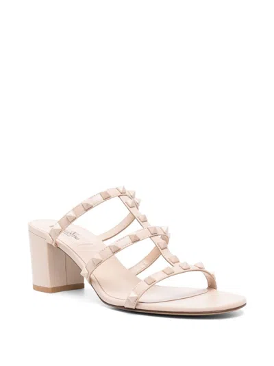 Valentino Garavani Rockstud Slide Sandal In Laminated Nappa Leather 60mm Woman Rose Cannelle 42 In Brown