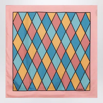 Valentino Garavani Silk Scarf With Colorful Diamond Pattern In Pink