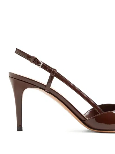 Valentino Garavani  Garavani Brown Patent Slingback Pumps In Brown
