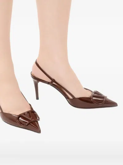 Valentino Garavani  Garavani Brown Patent Slingback Pumps In Brown