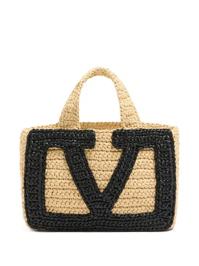 Valentino Garavani Viva Superstar Crochet Small Tote Bag In Neutral