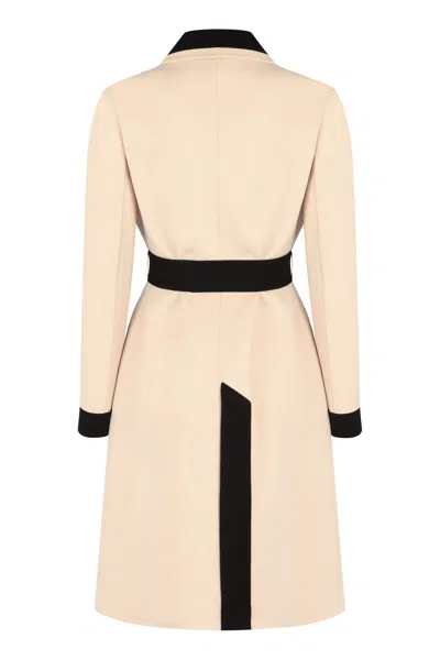 Valentino Ivory Black Single-breasted Coat In Neutral