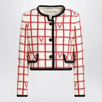 Valentino Ivory Jacket With Check Vlogo Pattern In Multi