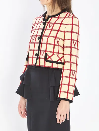 Valentino Ivory Jacket With Check Vlogo Pattern In Multi