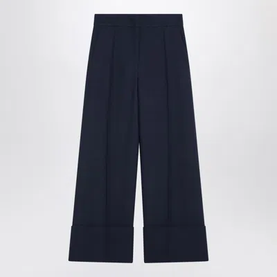 Valentino Indigo Pants In Wool And Silk In Blue