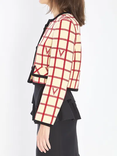 Valentino Ivory Jacket With Check Vlogo Pattern In Multi