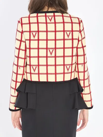 Valentino Ivory Jacket With Check Vlogo Pattern In Multi