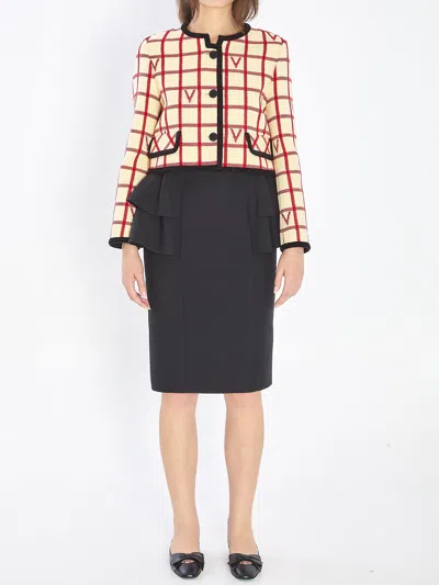Valentino Ivory Jacket With Check Vlogo Pattern In Multi
