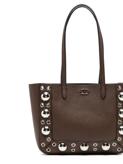 Valentino Garavani Nellcote Mini Shopping Tote Bag In Suede In Brown