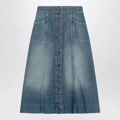 Valentino Washed Denim Midi Skirt In Blue
