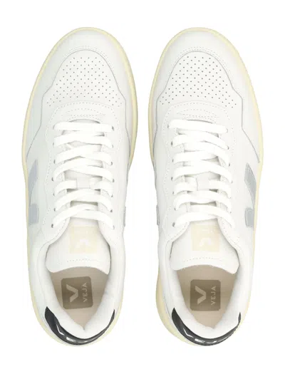 Veja V-90 White And Silver Leather Sneakers In White