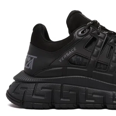 Versace Trigreca Sneakers With Baroque Jacquard Motif In Black