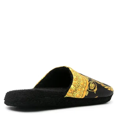 Versace Black Cotton Sandal In Gold