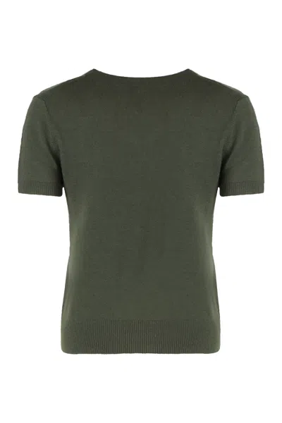 Vince Argyle Short-sleeve Sweater In A Wool Blend In Green