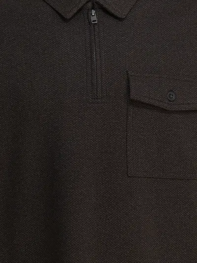 Vince Herringbone Zipped Pocket Polo Shirt In Brown