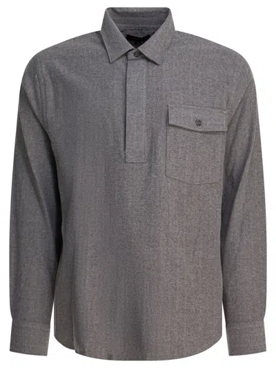 Vince Herringbone Shirt With Buttoned Collar And Cuffs In Gray