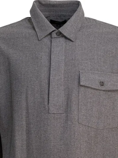 Vince Herringbone Shirt With Buttoned Collar And Cuffs In Gray