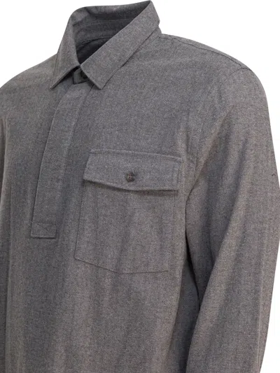 Vince Herringbone Shirt With Buttoned Collar And Cuffs In Gray