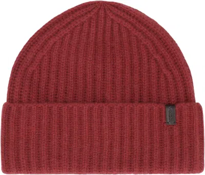 Vince Ribbed Knit Wool Beanie Hat In Red