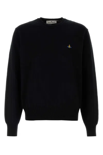 Vivienne Westwood Crewneck Sweater With Embroidered Emblem And Ribbed Details In Black