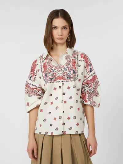 Weekend Max Mara Long Sleeve Paisley Print Cotton Top In Multi