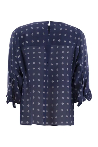 Weekend Max Mara Adone - Crewneck Blouse In Crepe De Chine In Blue