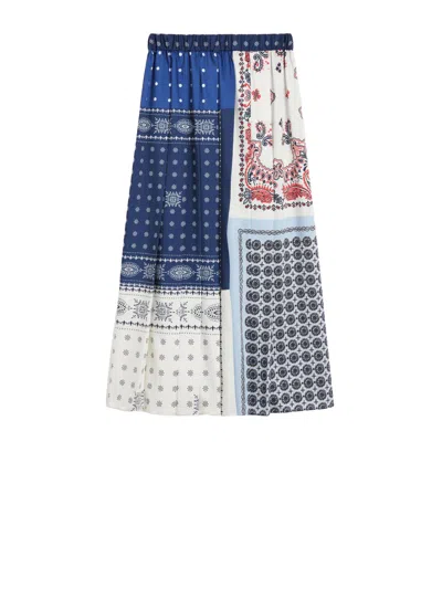 Weekend Max Mara Omens Luna Pleated Woven Midi Skirt Navy In Multi