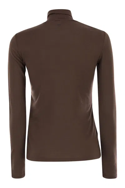 Weekend Max Mara Weekend Maxmara Multif Turtleneck T Shirt In Viscose Jersey In Brown