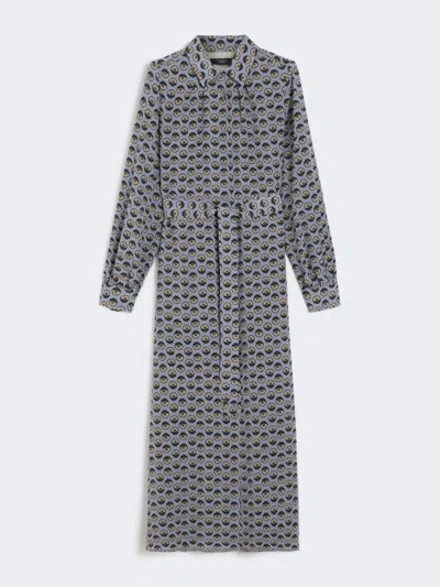 Weekend Max Mara Omens Avio Graphic-print Belted Silk Maxi Dress In Gray