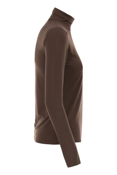 Weekend Max Mara Weekend Maxmara Multif Turtleneck T Shirt In Viscose Jersey In Brown
